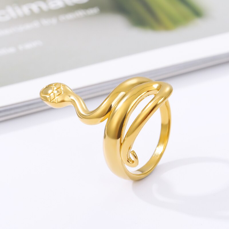 Sleek Snake Wrap Ring — Polished Gold-Tone