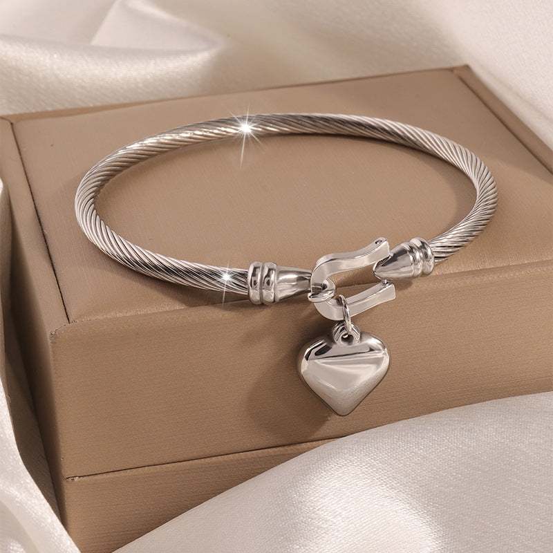 Twisted Cable Heart Pendant Bangle