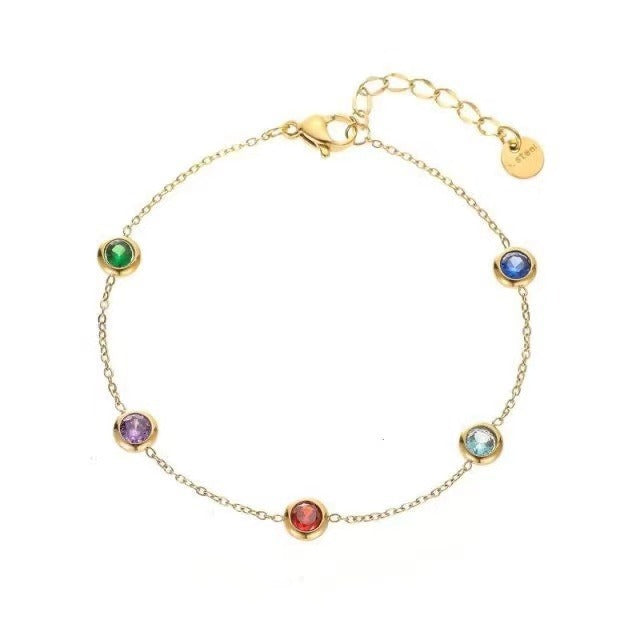 Multicolor Stone Bracelet — Gold-Tone Chain Elegance