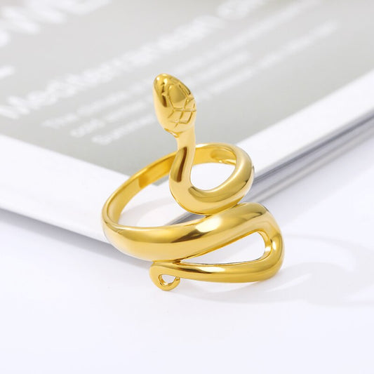 Sleek Snake Wrap Ring — Polished Gold-Tone