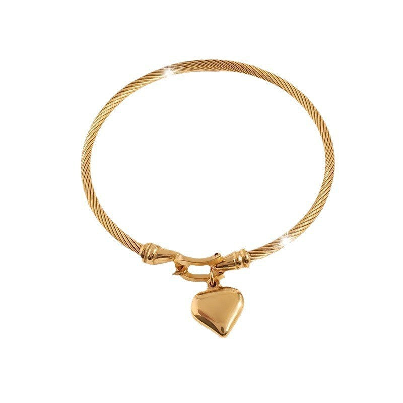 Twisted Cable Heart Pendant Bangle