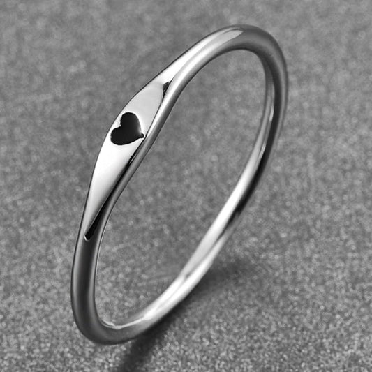 Minimalist Heart Stacking Ring — Elegant Silver Tone