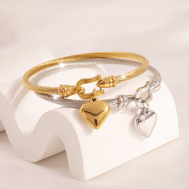 Twisted Cable Heart Pendant Bangle