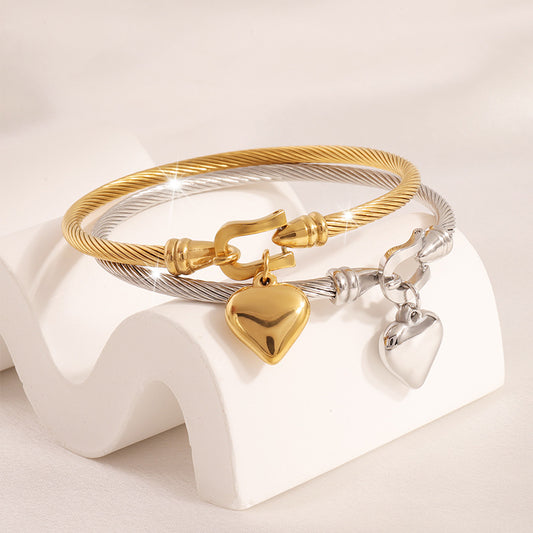 Twisted Cable Heart Pendant Bangle