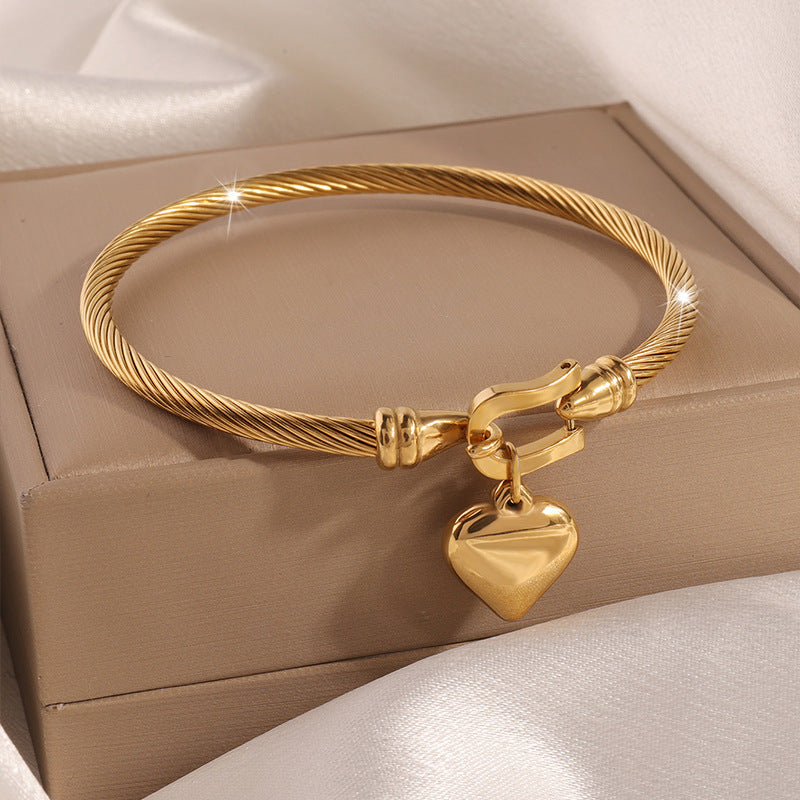 Twisted Cable Heart Pendant Bangle