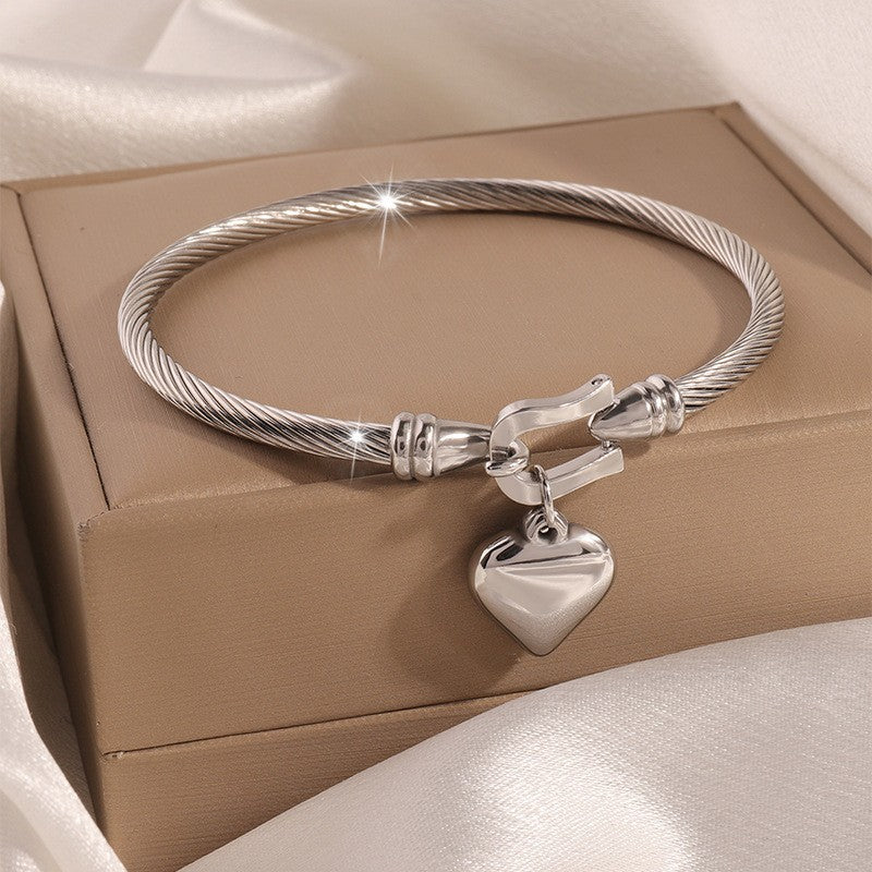 Twisted Cable Heart Pendant Bangle
