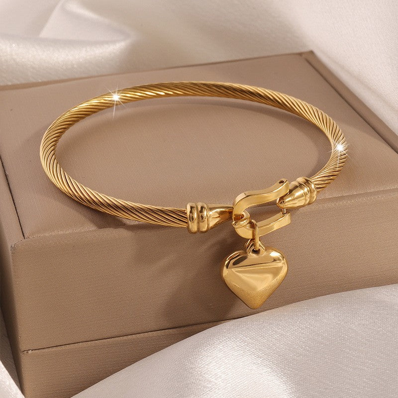 Twisted Cable Heart Pendant Bangle