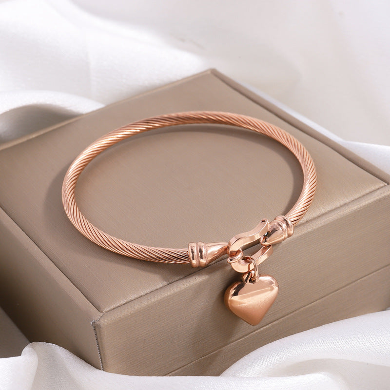 Twisted Cable Heart Pendant Bangle