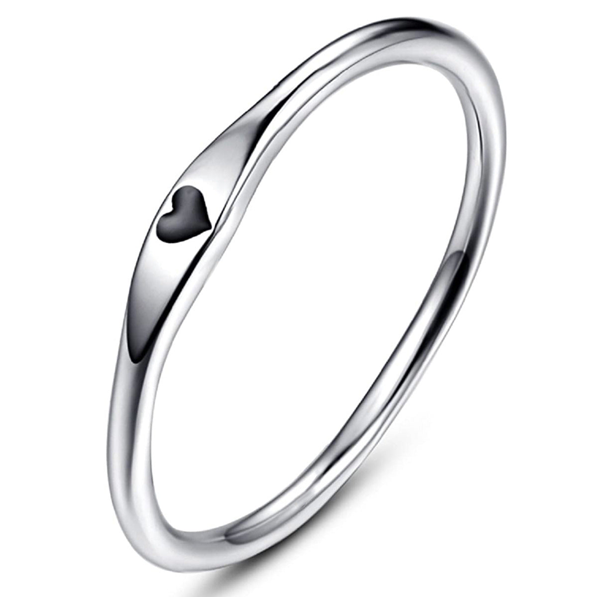 Minimalist Heart Stacking Ring — Elegant Silver Tone