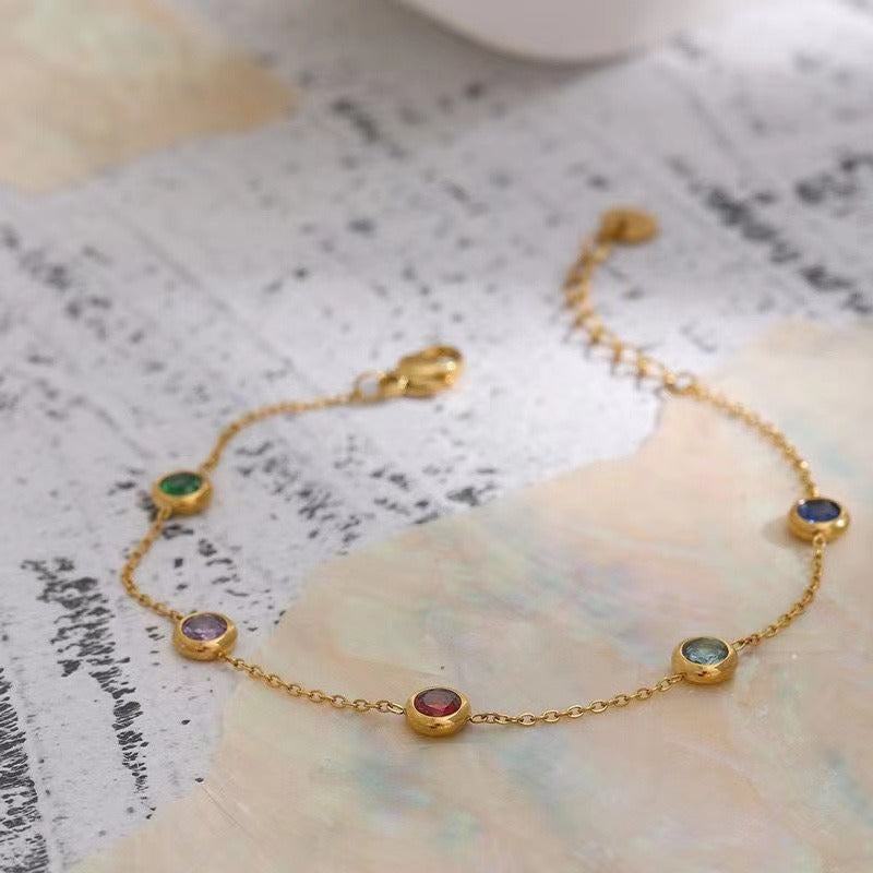 Multicolor Stone Bracelet — Gold-Tone Chain Elegance