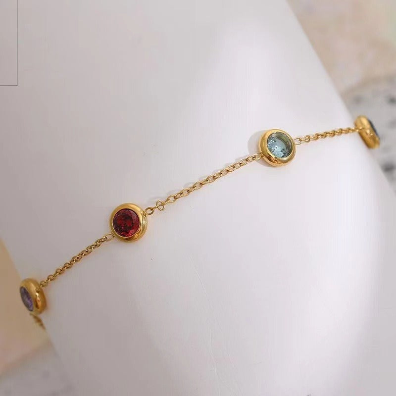 Multicolor Stone Bracelet — Gold-Tone Chain Elegance