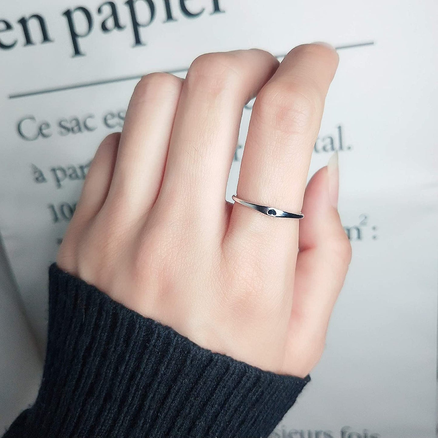 Minimalist Heart Stacking Ring — Elegant Silver Tone